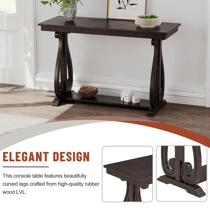 Console rustique vintage de 122 cm - Table d'entrée de style ferme avec étagère ouverte et construction robuste
