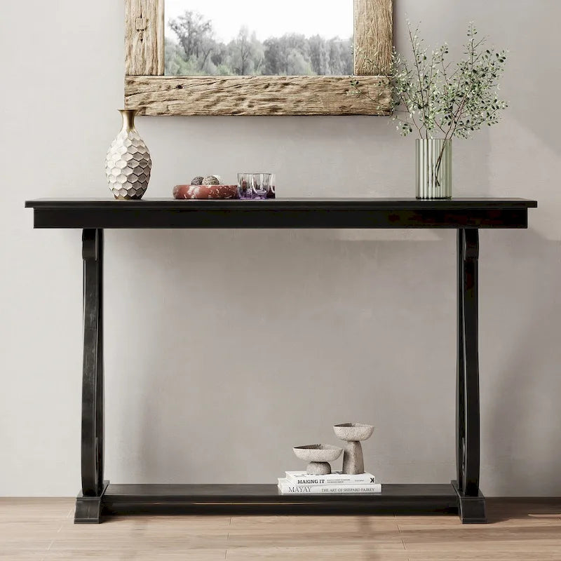 Console rustique vintage de 122 cm - Table d'entrée de style ferme avec étagère ouverte et construction robuste