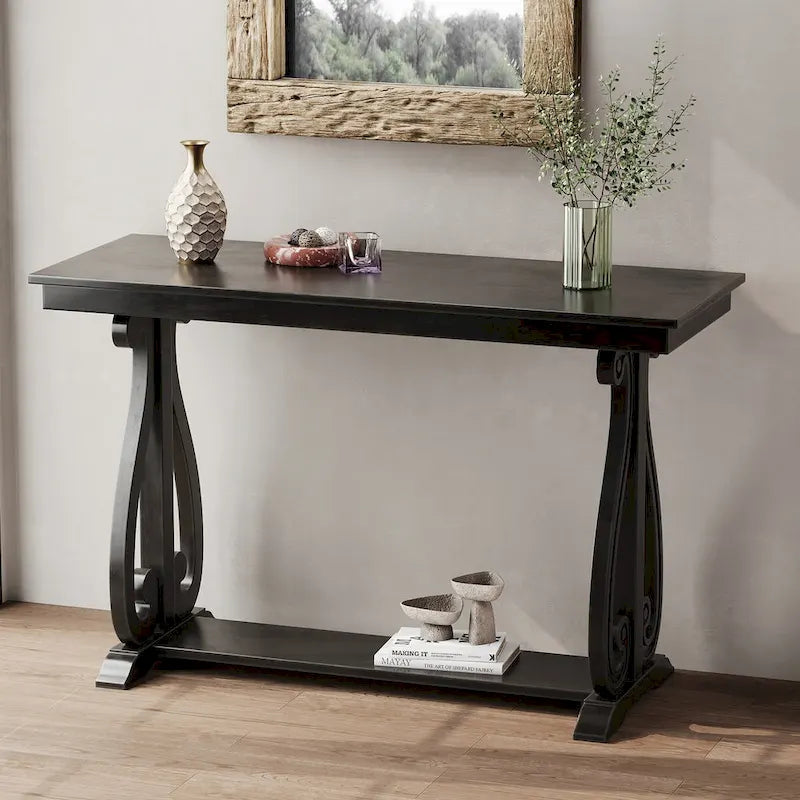 Console rustique vintage de 122 cm - Table d'entrée de style ferme avec étagère ouverte et construction robuste
