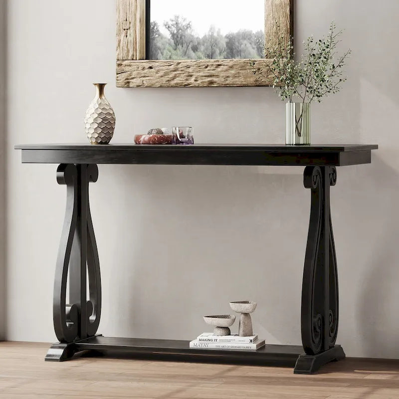Console rustique vintage de 122 cm - Table d'entrée de style ferme avec étagère ouverte et construction robuste