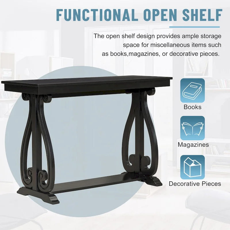 Console rustique vintage de 122 cm - Table d'entrée de style ferme avec étagère ouverte et construction robuste