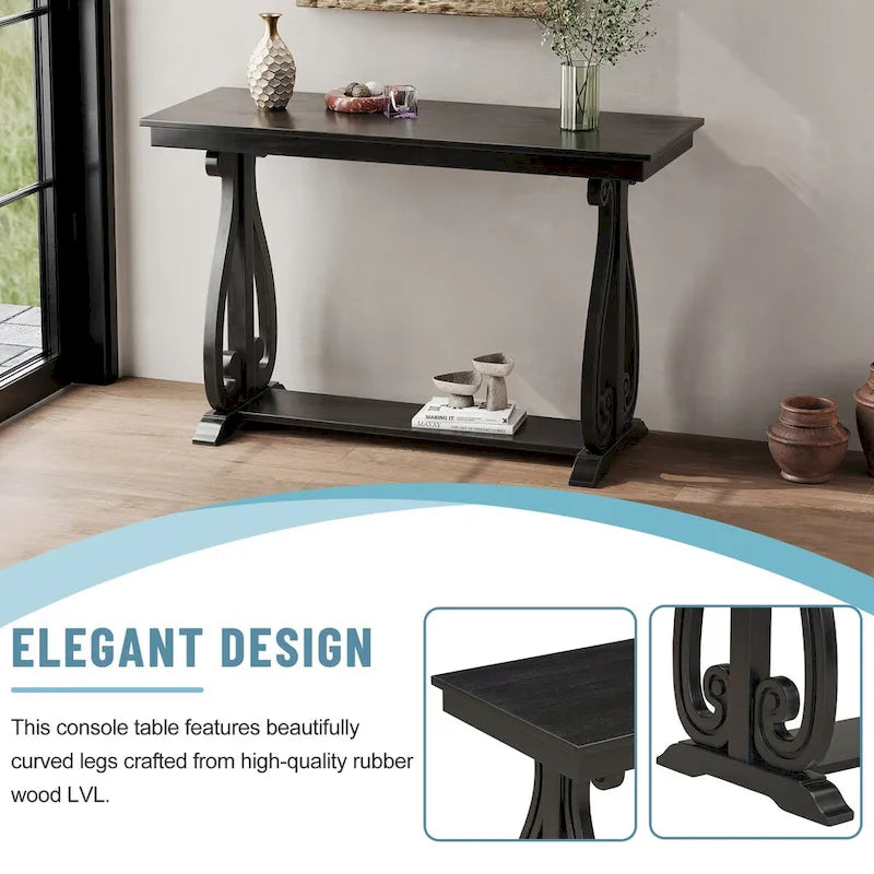 Console rustique vintage de 122 cm - Table d'entrée de style ferme avec étagère ouverte et construction robuste