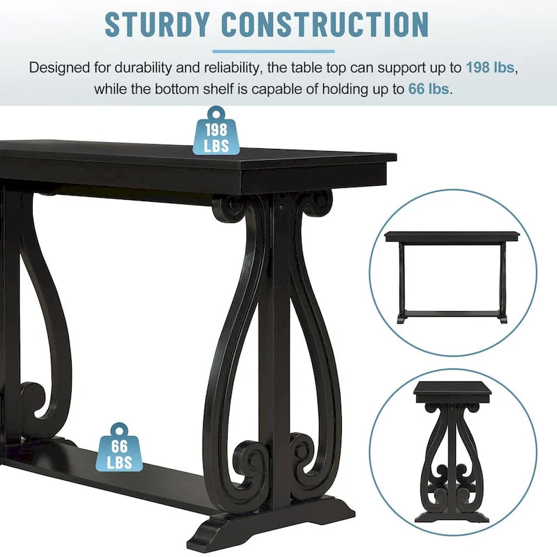 Console rustique vintage de 122 cm - Table d'entrée de style ferme avec étagère ouverte et construction robuste