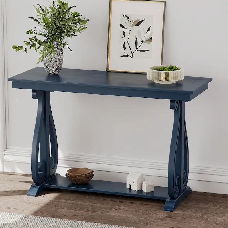 Console rustique vintage de 122 cm - Table d'entrée de style ferme avec étagère ouverte et construction robuste