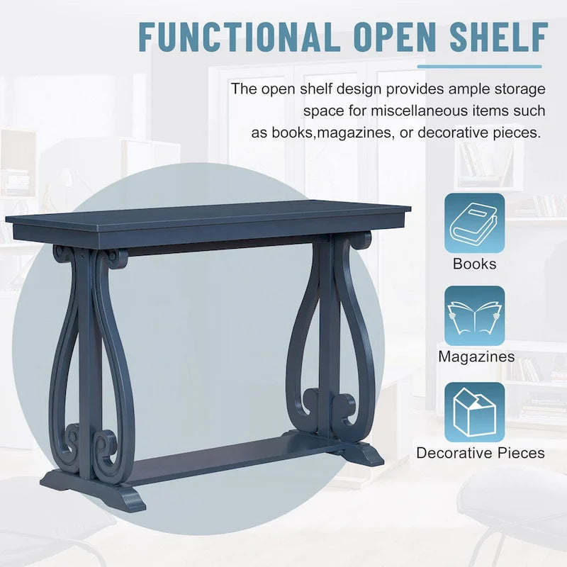 Console rustique vintage de 122 cm - Table d'entrée de style ferme avec étagère ouverte et construction robuste