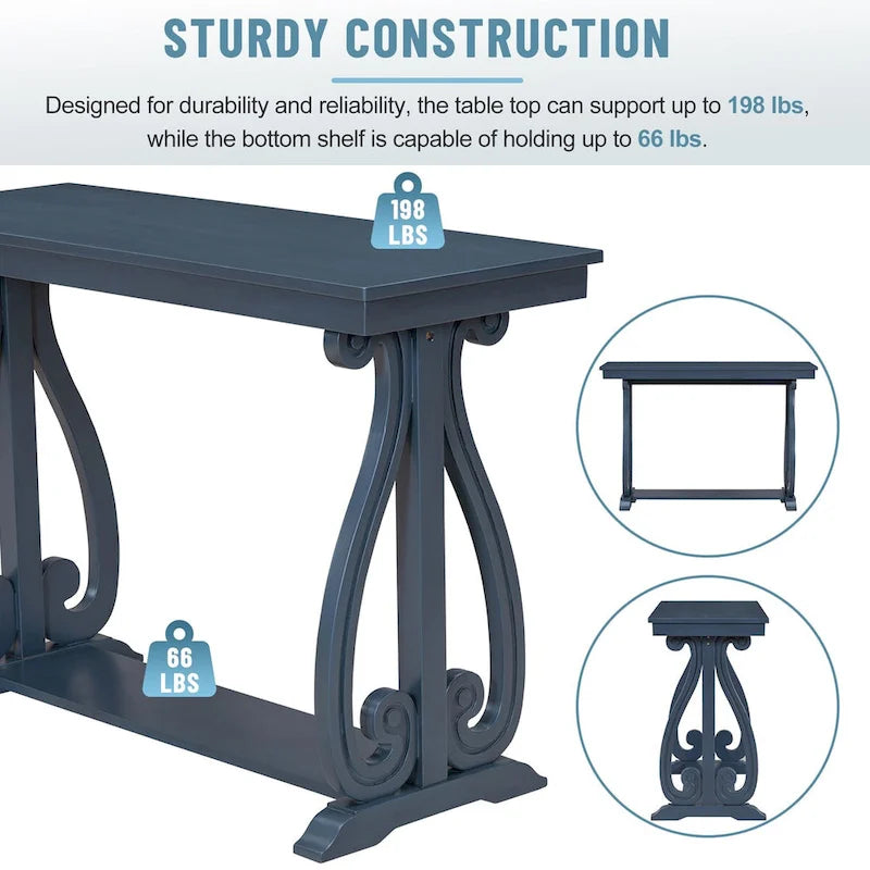 Console rustique vintage de 122 cm - Table d'entrée de style ferme avec étagère ouverte et construction robuste