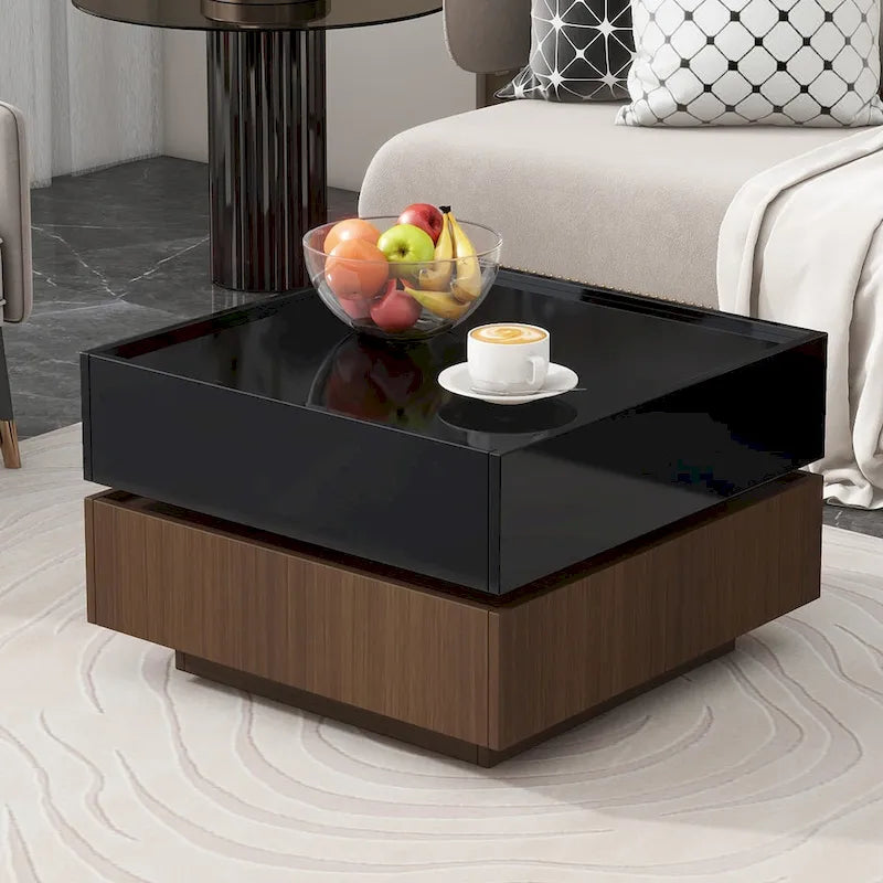 Table basse carrée rotative à 360° avec 2 tiroirs