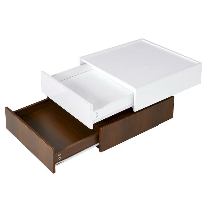 Table basse carrée rotative à 360° avec 2 tiroirs
