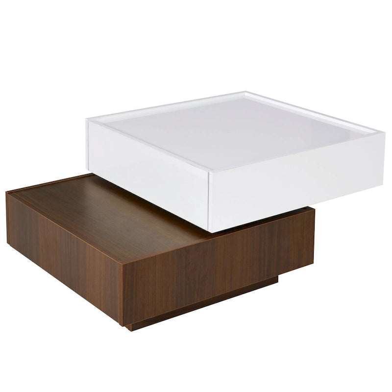 Table basse carrée rotative à 360° avec 2 tiroirs