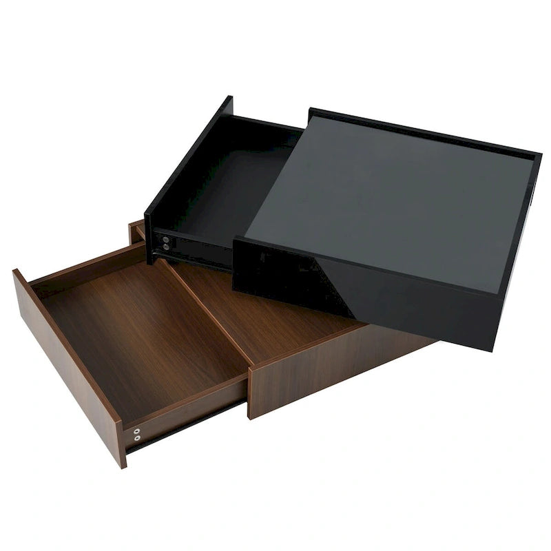 Table basse carrée rotative à 360° avec 2 tiroirs