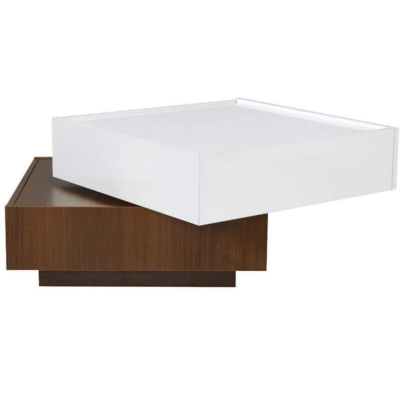 Table basse carrée rotative à 360° avec 2 tiroirs