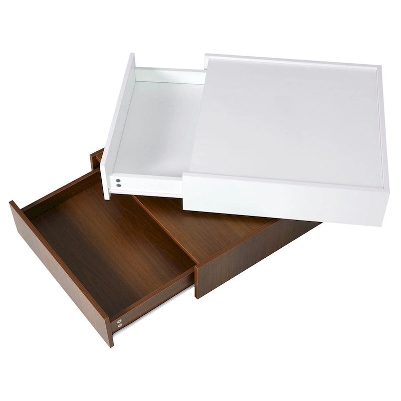 Table basse carrée rotative à 360° avec 2 tiroirs