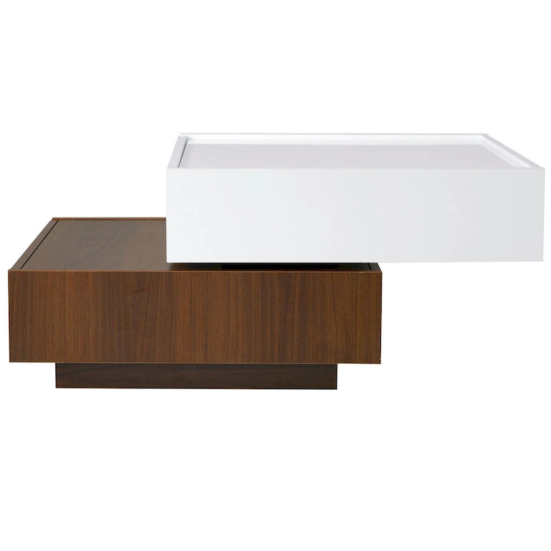 Table basse carrée rotative à 360° avec 2 tiroirs