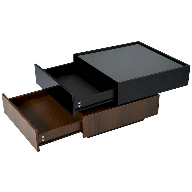 Table basse carrée rotative à 360° avec 2 tiroirs