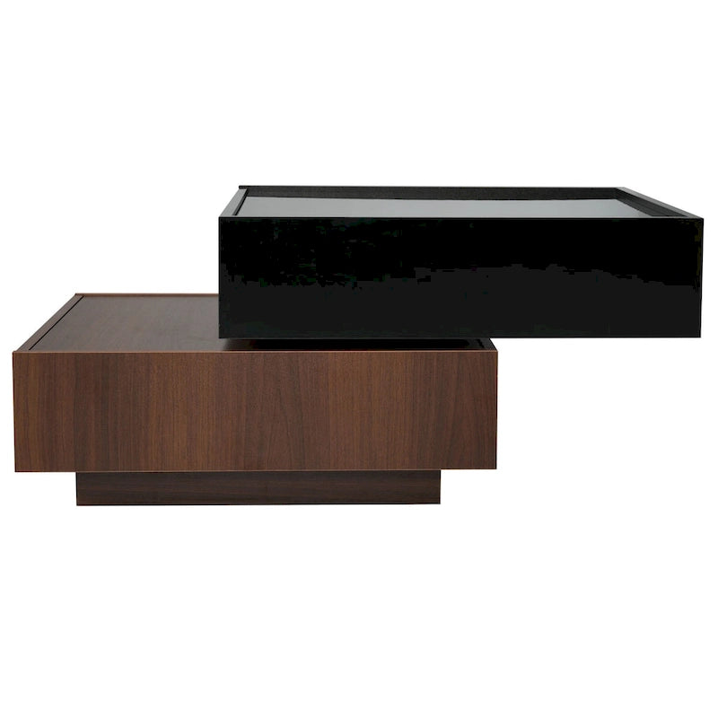 Table basse carrée rotative à 360° avec 2 tiroirs