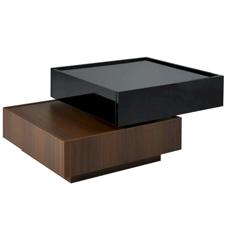 Table basse carrée rotative à 360° avec 2 tiroirs