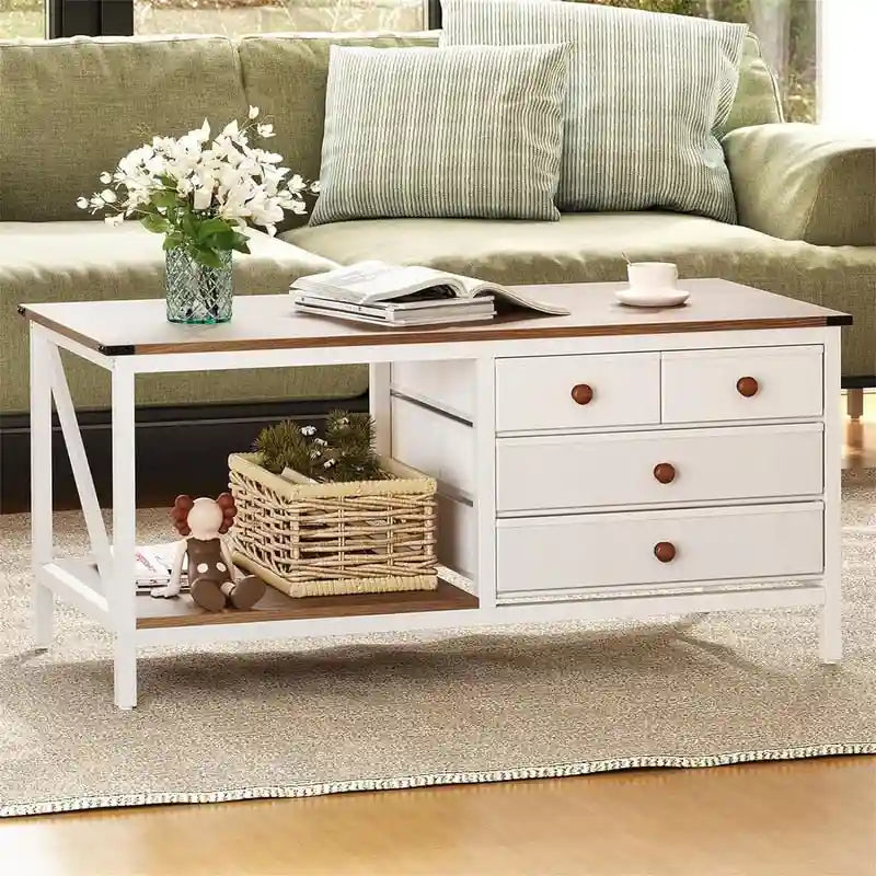Table basse avec 4 tiroirs de rangement - 50P x 110L x 49,5H