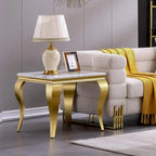 White and Gold End Table Side Table with Polished Gold Cabriole Legs