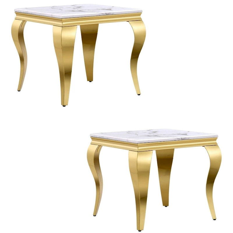Table d'appoint blanche et or avec pieds cabrioles en or poli