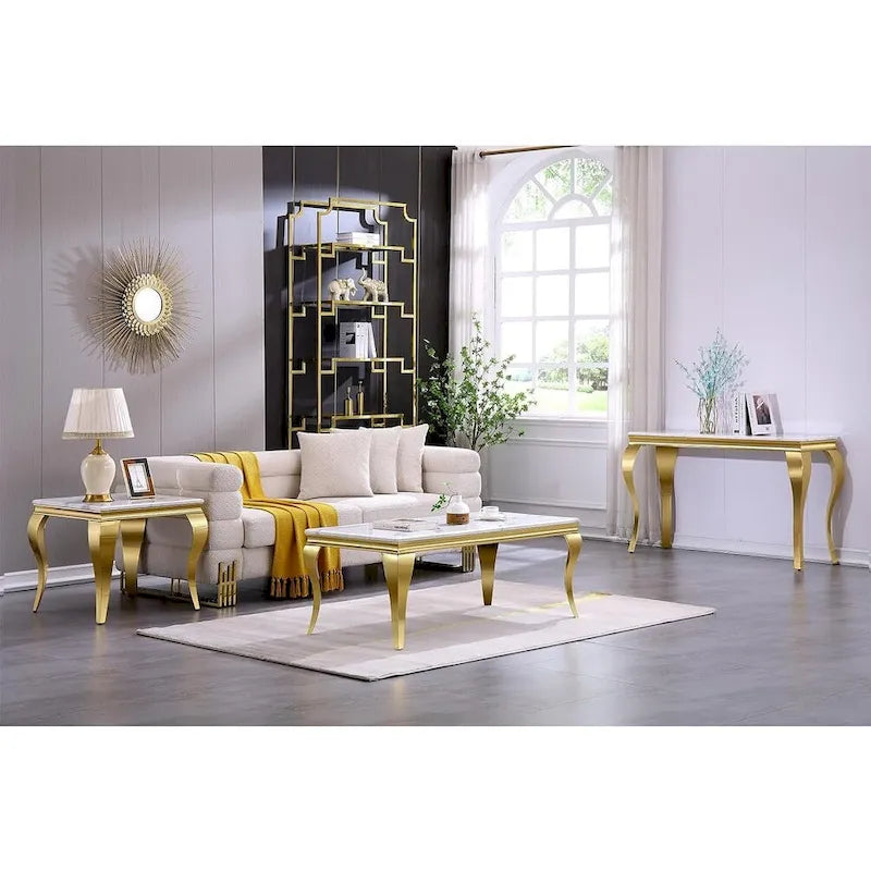 Table d'appoint blanche et or avec pieds cabrioles en or poli