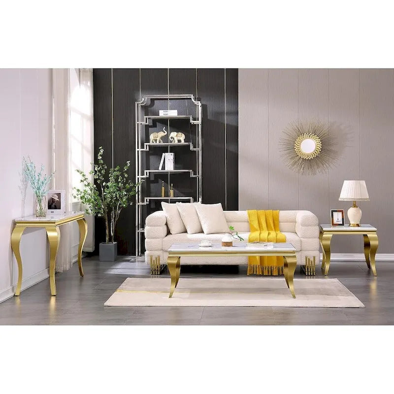 Table d'appoint blanche et or avec pieds cabrioles en or poli