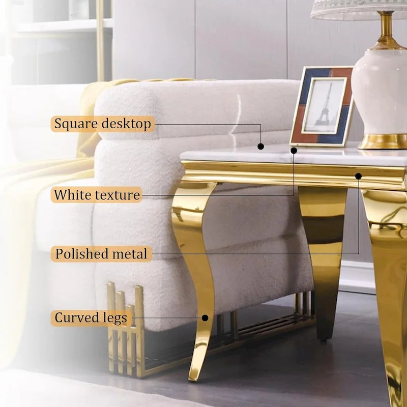 Table d'appoint blanche et or avec pieds cabrioles en or poli