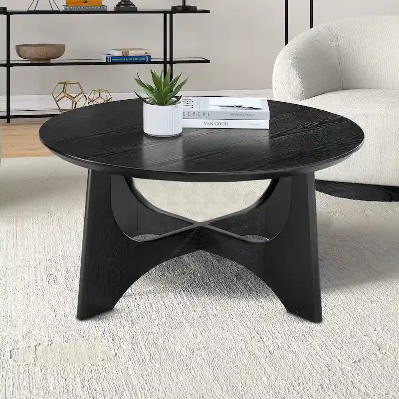 Table basse ronde en bois contemporaine et élégante avec pieds croisés attrayants