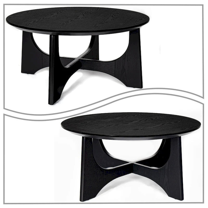 Table basse ronde en bois contemporaine et élégante avec pieds croisés attrayants