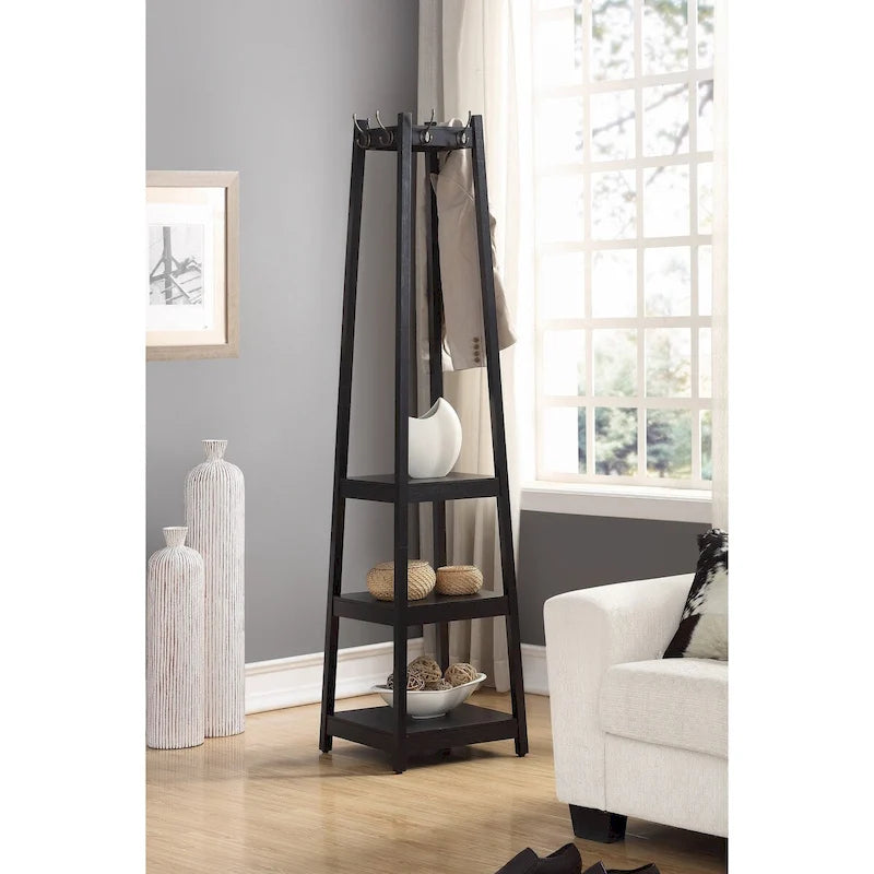 Portemanteau en bois avec étagères de rangement à 3 niveaux