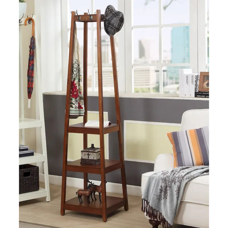 Portemanteau en bois avec étagères de rangement à 3 niveaux