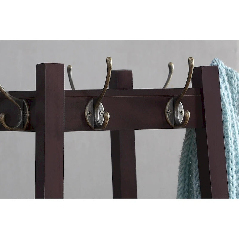 Portemanteau en bois avec étagères de rangement à 3 niveaux