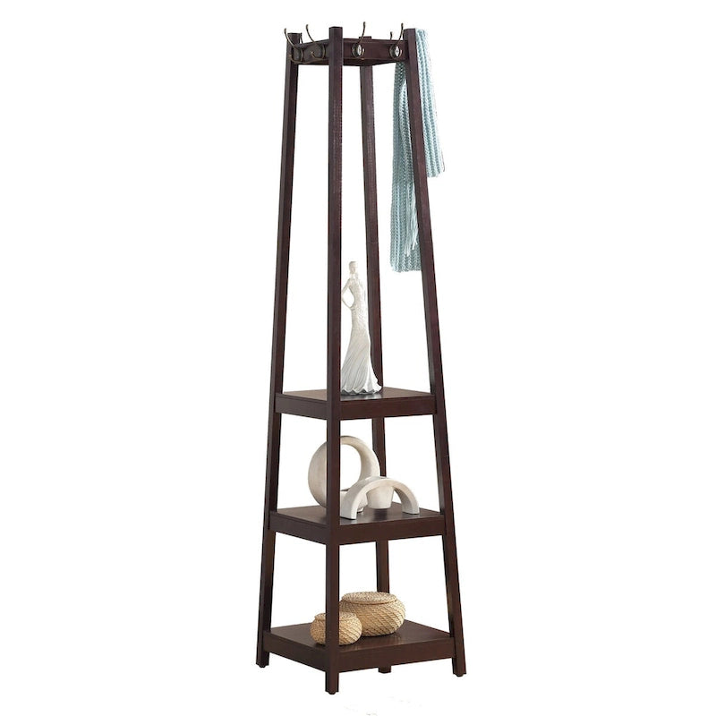 Portemanteau en bois avec étagères de rangement à 3 niveaux