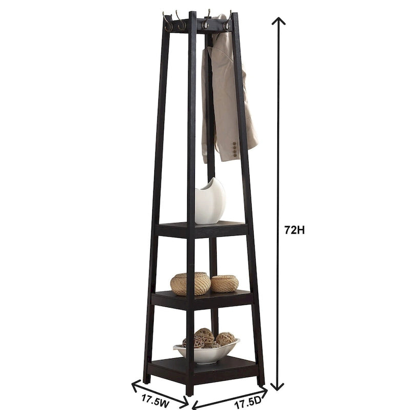 Portemanteau en bois avec étagères de rangement à 3 niveaux