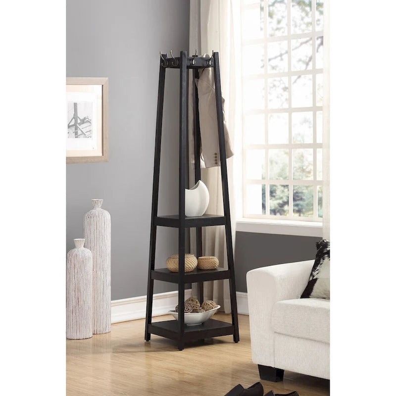 Portemanteau en bois avec étagères de rangement à 3 niveaux