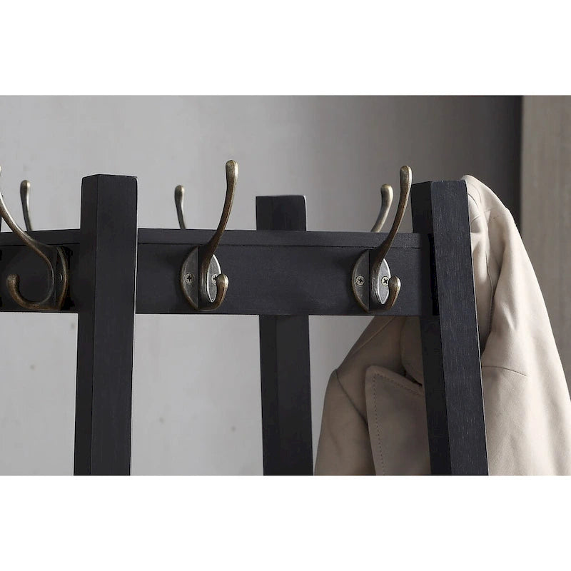 Portemanteau en bois avec étagères de rangement à 3 niveaux