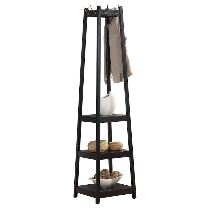 Portemanteau en bois avec étagères de rangement à 3 niveaux