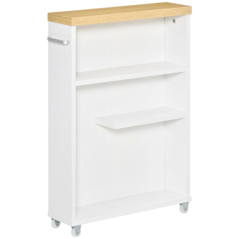 Meuble de salle de bain fin à roulettes avec rangement, Blanc