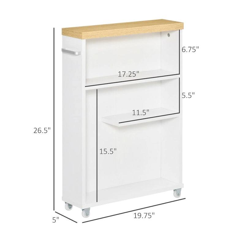 Meuble de salle de bain fin à roulettes avec rangement, Blanc