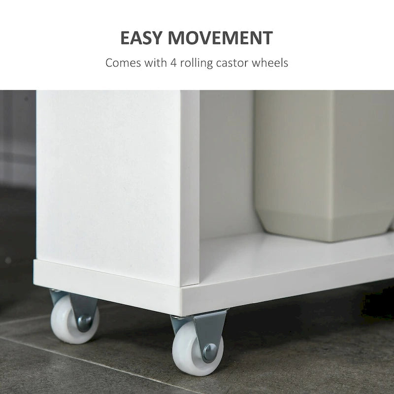 Meuble de salle de bain fin à roulettes avec rangement, Blanc