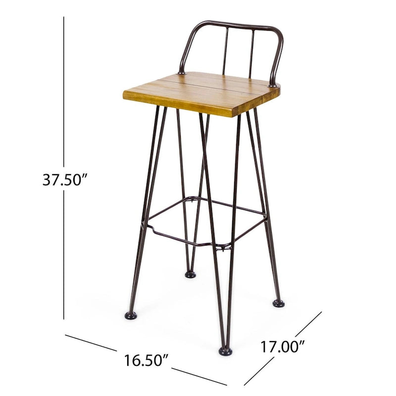 Tabourets de bar modernes en bois et métal de 76 cm, style industriel et rustique, lot de 2