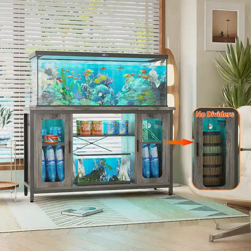 Meuble de support pour aquarium ou terrarium avec prises de courant et éclairage LED