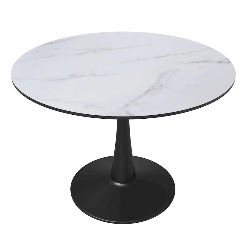 Table à manger ronde de 40 pouces pour 4 personnes avec plateau en MDF et base en acier noir pour cuisine et salle à manger