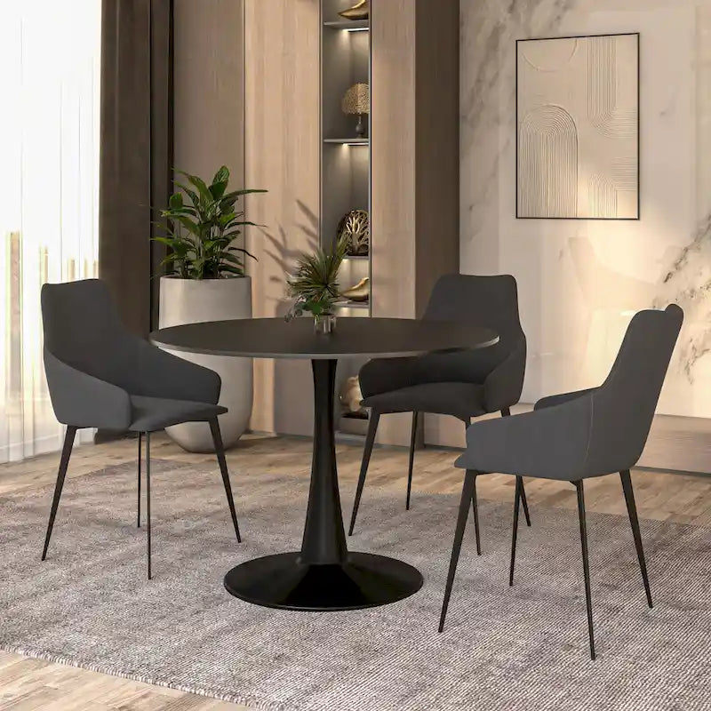 Table à manger ronde de 40 pouces pour 4 personnes avec plateau en MDF et base en acier noir pour cuisine et salle à manger