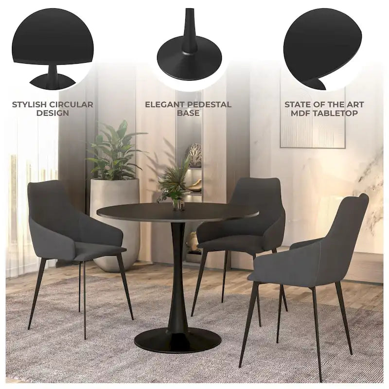 Table à manger ronde de 40 pouces pour 4 personnes avec plateau en MDF et base en acier noir pour cuisine et salle à manger