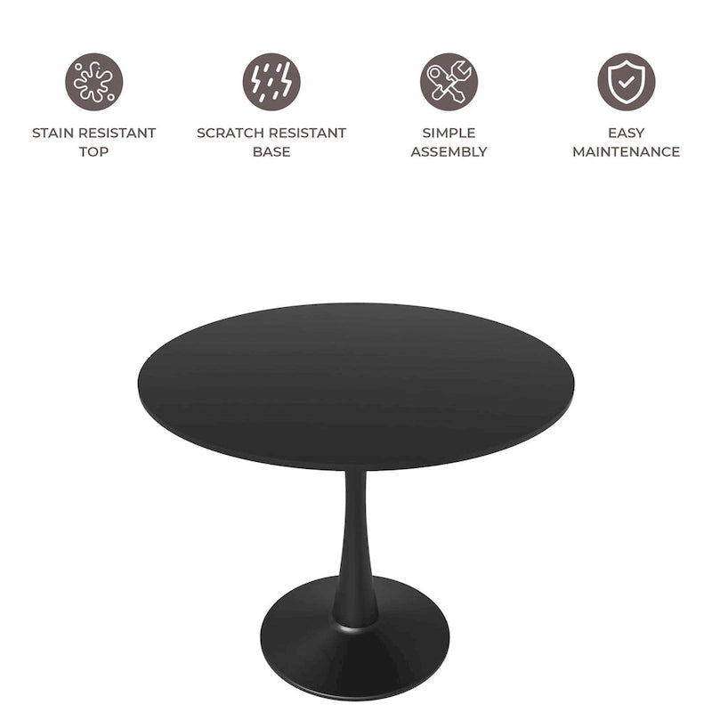 Table à manger ronde de 40 pouces pour 4 personnes avec plateau en MDF et base en acier noir pour cuisine et salle à manger