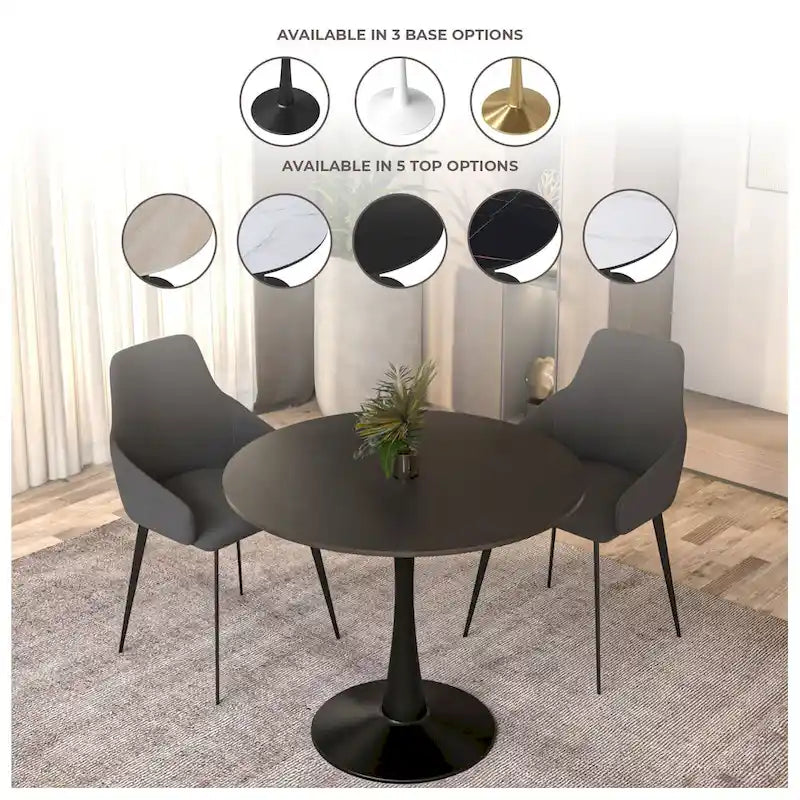 Table à manger ronde de 40 pouces pour 4 personnes avec plateau en MDF et base en acier noir pour cuisine et salle à manger