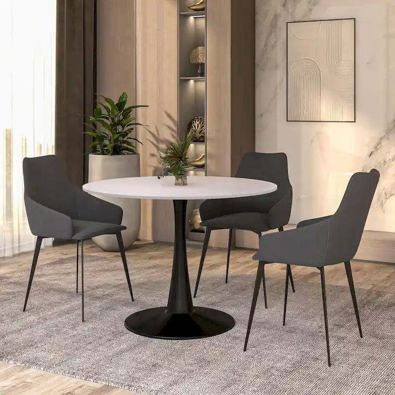 Table à manger ronde de 40 pouces pour 4 personnes avec plateau en MDF et base en acier noir pour cuisine et salle à manger