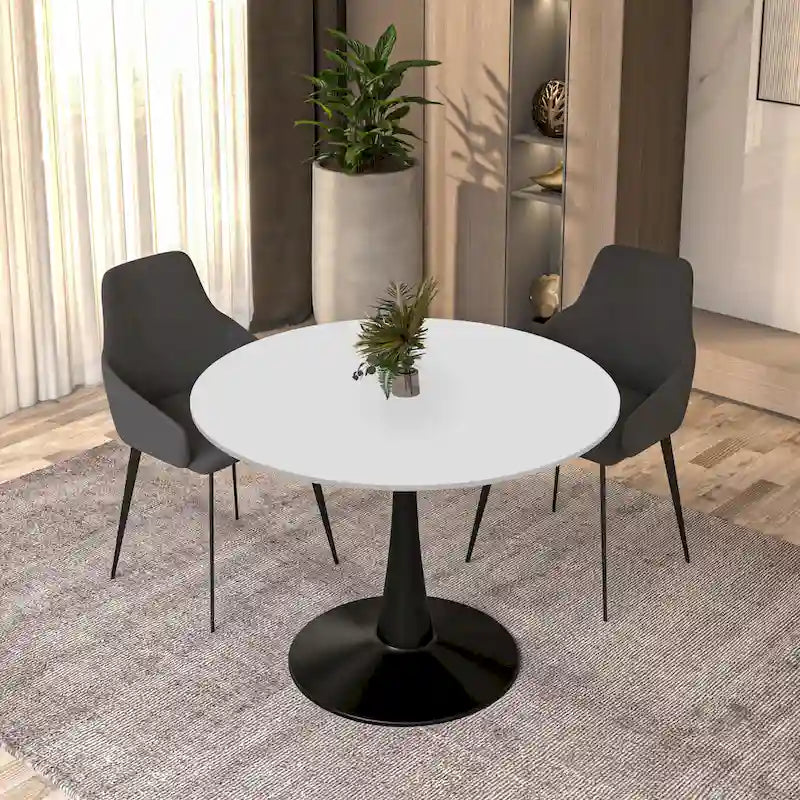 Table à manger ronde de 40 pouces pour 4 personnes avec plateau en MDF et base en acier noir pour cuisine et salle à manger