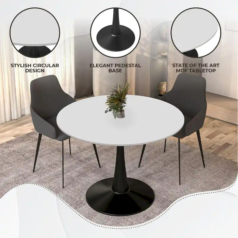 Table à manger ronde de 40 pouces pour 4 personnes avec plateau en MDF et base en acier noir pour cuisine et salle à manger