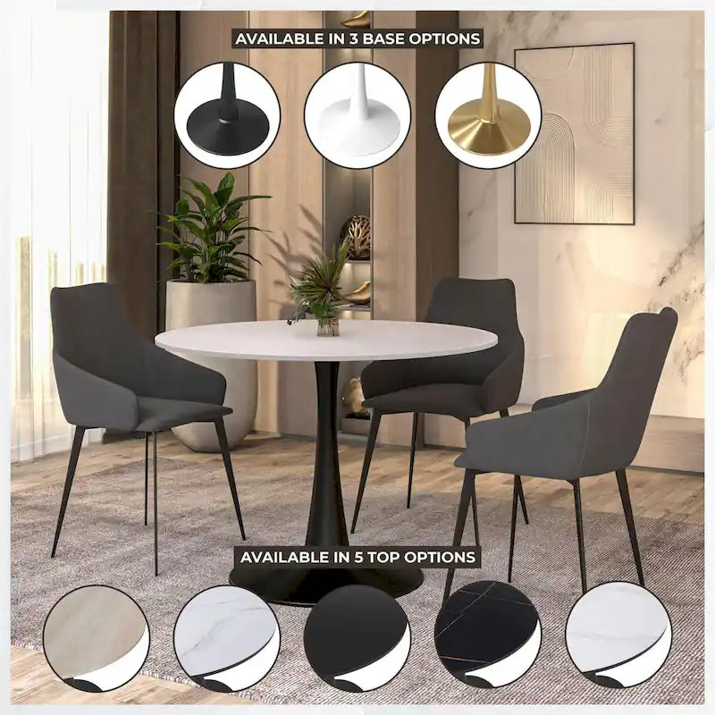 Table à manger ronde de 40 pouces pour 4 personnes avec plateau en MDF et base en acier noir pour cuisine et salle à manger